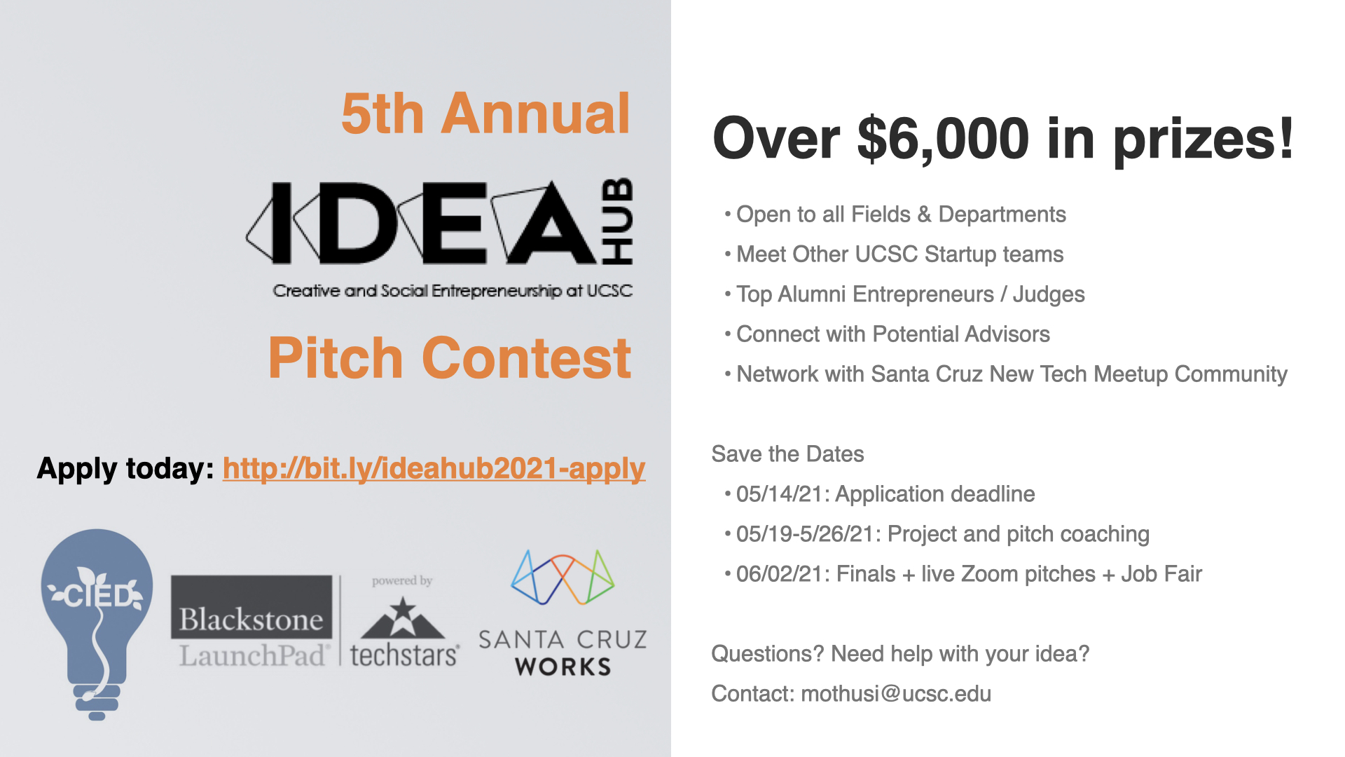 Idea Hub End of Year Pitch Contest Flyer